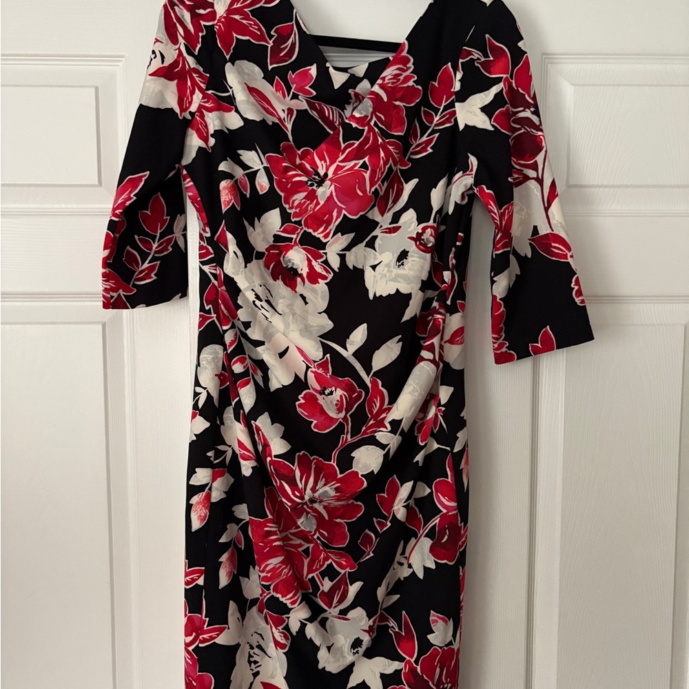 White House Black Market Red and White Floral Dress
